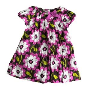 Mini Boden Toddler Girl Dress 1.5-2Y Pink‎ Floral Cotton Lined Bow Detail